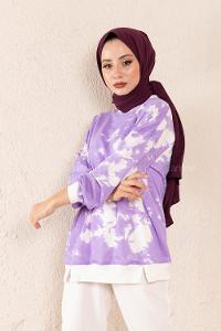 Modalamelif Batik Desen Sweatshirt Açık Mor