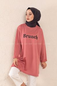 Modalamelif Düşük Kol Brunch Baskılı Tunik Pudra