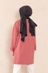 Modalamelif Düşük Kol Brunch Baskılı Tunik Pudra