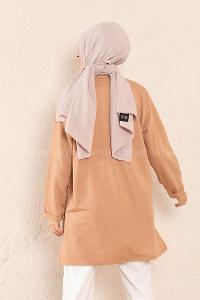 Modalamelif Düşük Kol Brunch Baskılı Tunik Sütlü Kahve