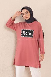 Modalamelif Düşük Kol More Baskılı Tunik Gül