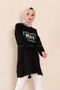 Modalamelif Düşük Kol More Baskılı Tunik Siyah