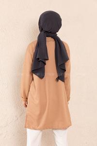 Modalamelif Düşük Kol More Baskılı Tunik Sütlü Kahve