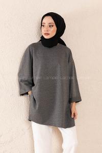 Modalamelif Düz Renk Fakir Kol Sweatshirt Antrasit