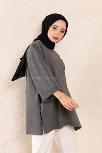 Modalamelif Düz Renk Fakir Kol Sweatshirt Antrasit