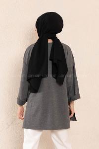 Modalamelif Düz Renk Fakir Kol Sweatshirt Antrasit