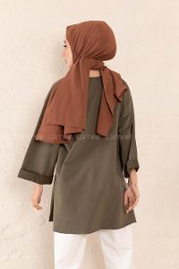 Modalamelif Düz Renk Fakir Kol Sweatshirt Haki