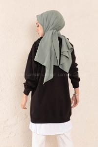 Modalamelif Eteği Garnili Kapşonlu Tunik Siyah