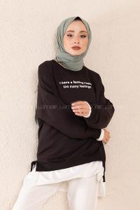 Modalamelif Etek Garnili Sweatshirt Siyah