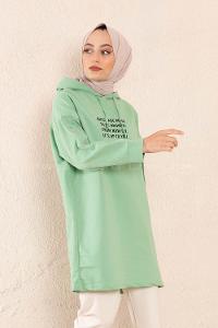 Modalamelif Kolları Çıtçıtlı Sweatshirt Çağla