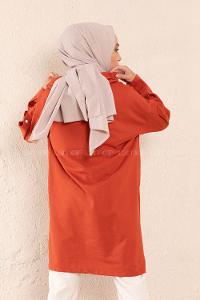 Modalamelif Kolları Çıtçıtlı Sweatshirt Kiremit