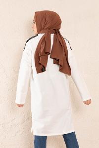 Modalamelif Önü Yazı Baskılı Tunik Beyaz