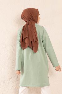 Modalamelif Önü Yazı Baskılı Tunik Çağla Yeşili