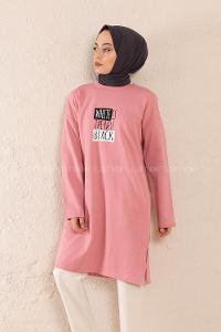 Modalamelif Önü Yazı Baskılı Tunik Pudra