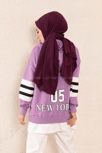 Modalamelif Yarım Fermuarlı Kol Garnili Tunik Lila