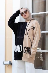 Modalamelif Bad Gırl Kapşonlu Sweatshirt Sütlü Kahve