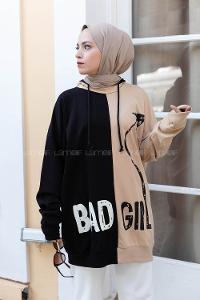 Modalamelif Bad Gırl Kapşonlu Sweatshirt Sütlü Kahve