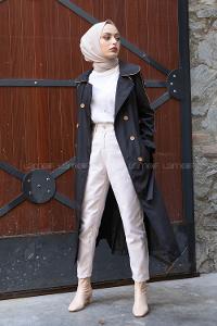 Modalamelif Belden Bağlamalı Biyeli Trenç Siyah