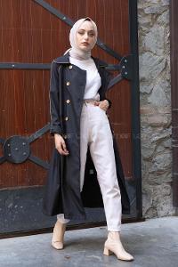 Modalamelif Belden Bağlamalı Biyeli Trenç Siyah