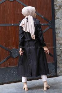 Modalamelif Belden Bağlamalı Biyeli Trenç Siyah