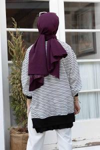 Modalamelif Çizgili Salaş Sweatshirt Beyaz