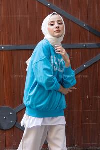 Modalamelif Coast Baskılı Sweatshirt Turkuaz