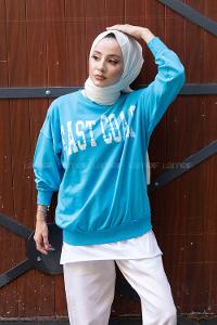 Modalamelif Coast Baskılı Sweatshirt Turkuaz