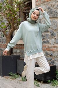 Modalamelif Etek Garnili Sweatshirt Mint Yeşili
