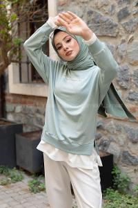 Modalamelif Etek Garnili Sweatshirt Mint Yeşili
