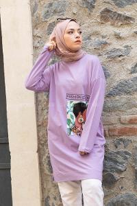 Modalamelif Fashion Secret  Baskılı Tunik Lila