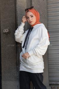 Modalamelif Kapşonlu Love Sweatshirt Beyaz