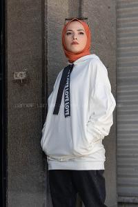 Modalamelif Kapşonlu Love Sweatshirt Beyaz