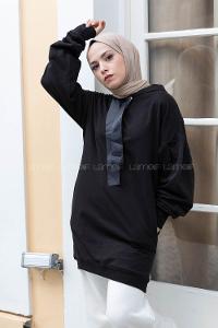 Modalamelif Kapşonlu Love Sweatshirt Siyah