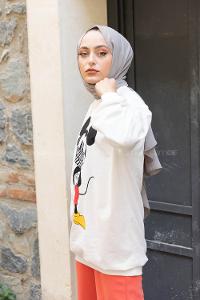 Modalamelif Karikatür Maskeli Sweatshirt Beyaz