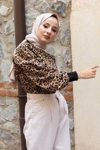 Modalamelif Leopar Desen Salaş Sweatshirt Siyah