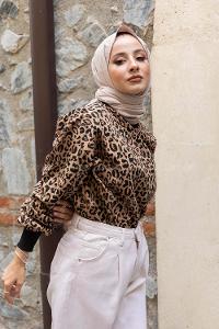 Modalamelif Leopar Desen Salaş Sweatshirt Siyah