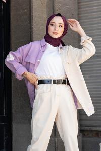 Modalamelif Önü Çıtçıt Düğmeli Garnili Kot Ceket Lila