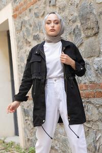 Modalamelif Önü Gizli Fermuarlı Yan Cepli Ceket Siyah