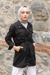 Modalamelif Önü Gizli Fermuarlı Yan Cepli Ceket Siyah