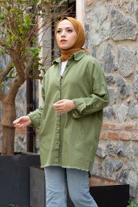 Modalamelif Yaka Yırtıklı Ceket Çağla Yeşili