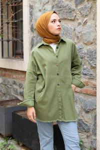 Modalamelif Yaka Yırtıklı Ceket Çağla Yeşili