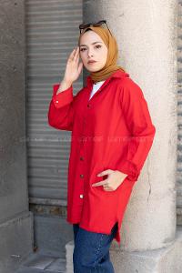 Modalamelif Yaka Yırtıklı Ceket Kırmızı