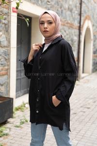 Modalamelif Yaka Yırtıklı Ceket Siyah