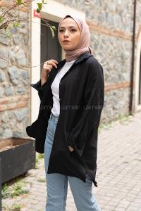 Modalamelif Yaka Yırtıklı Ceket Siyah