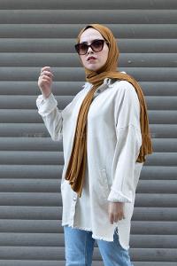 Modalamelif Yaka Yırtıklı Ceket Taş Rengi