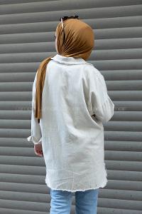 Modalamelif Yaka Yırtıklı Ceket Taş Rengi