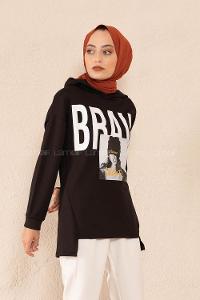 Modalamelif Brave Yazı Baskılı Sweatshirt Siyah