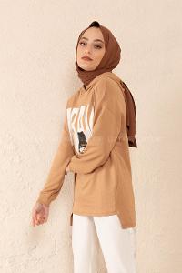 Modalamelif Brave Yazı Baskılı Sweatshirt Sütlü Kahve