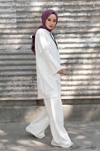 Modalamelif Kolu Baskılı Sweatshirt Beyaz