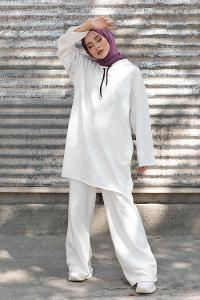 Modalamelif Kolu Baskılı Sweatshirt Beyaz